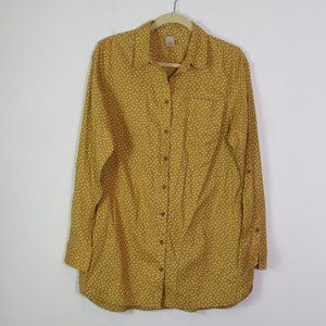 Duluth Trading Co. Yellow Hemp Organic Cotton Polka Dot Button Down Shirt Tunic